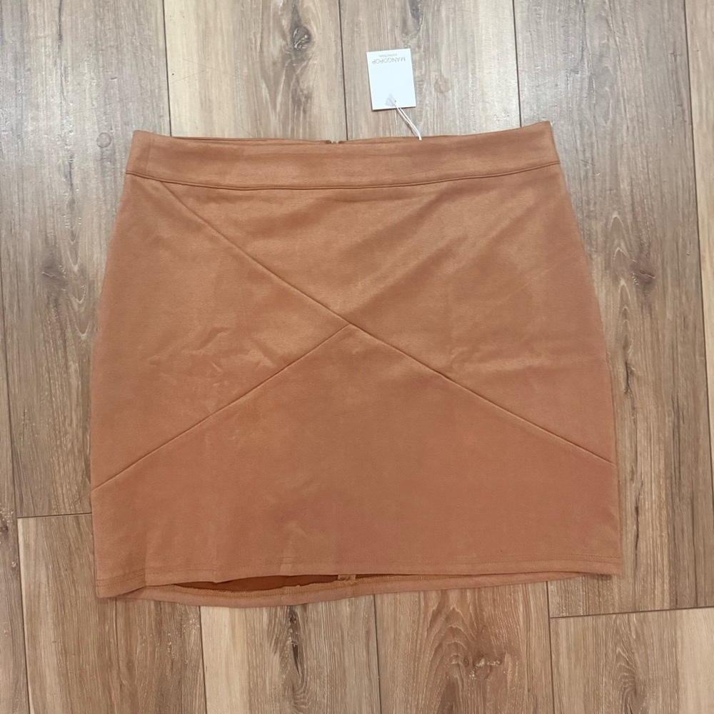 Mango Pop XL Faux Suede Mini Skirt Camel Brown Tan NWT